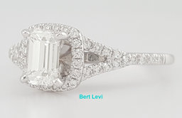 Emerald Cut Diamond Halo Engagement Ring 0.82 ct 14K White Gold Retail $3495