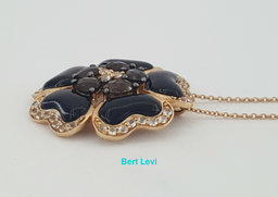 Carlo Viani 14K Rose Gold Onyx, Smoky Quartz & Topaz Flower Necklace 18"