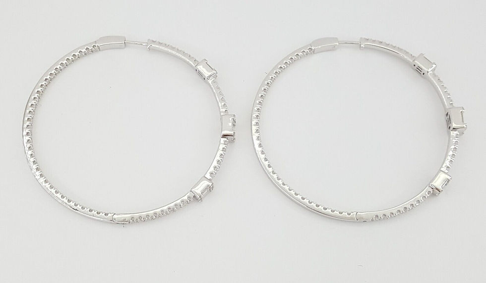 Thumbnail: Baguette Round Princess Diamond Inside Out Round Hoop Earrings 4.7 ct 18K W Gold