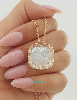 Roberto Coin Carnaby Street Diamond MOP Necklace 18K Rose Gold 0.3 ct 16-18"