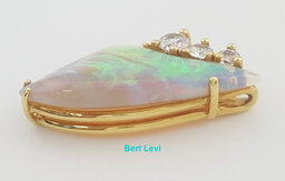 Natural Opal & Diamond Slider Pendant 0.32 ct 18K Yellow Gold 1"