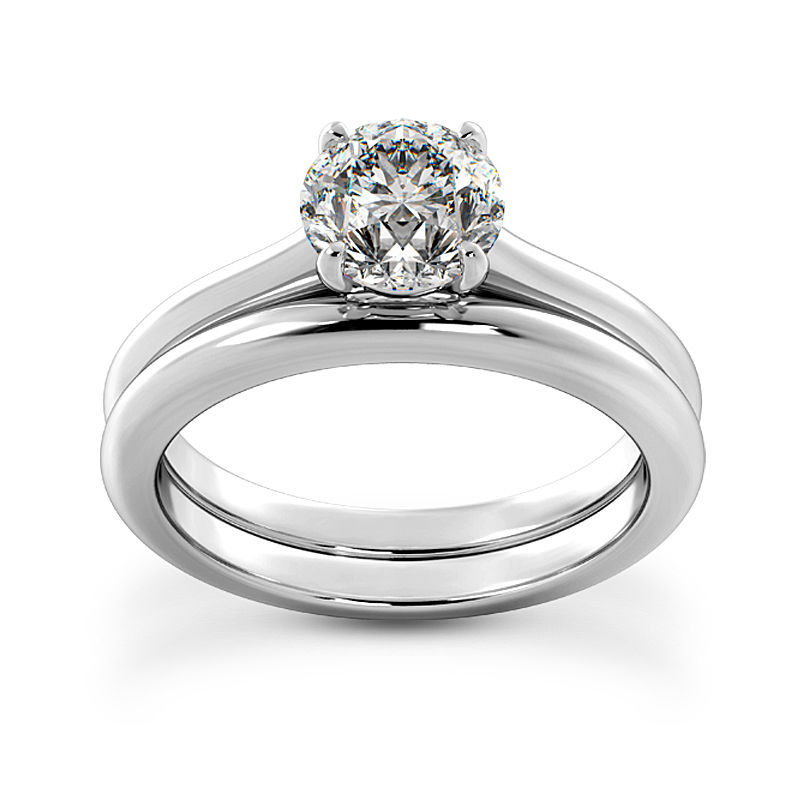 Thumbnail: Ladies White Gold Platinum Round Diamond Solitaire Engagement Set ENS2267-1-A