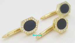Onyx & Diamond Shirt Studs 18k Yellow Gold 0.3 ct 9 Grams
