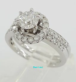 1.31 ct 14K White Gold Round Brilliant Diamond Halo Engagement Wedding Ring Set