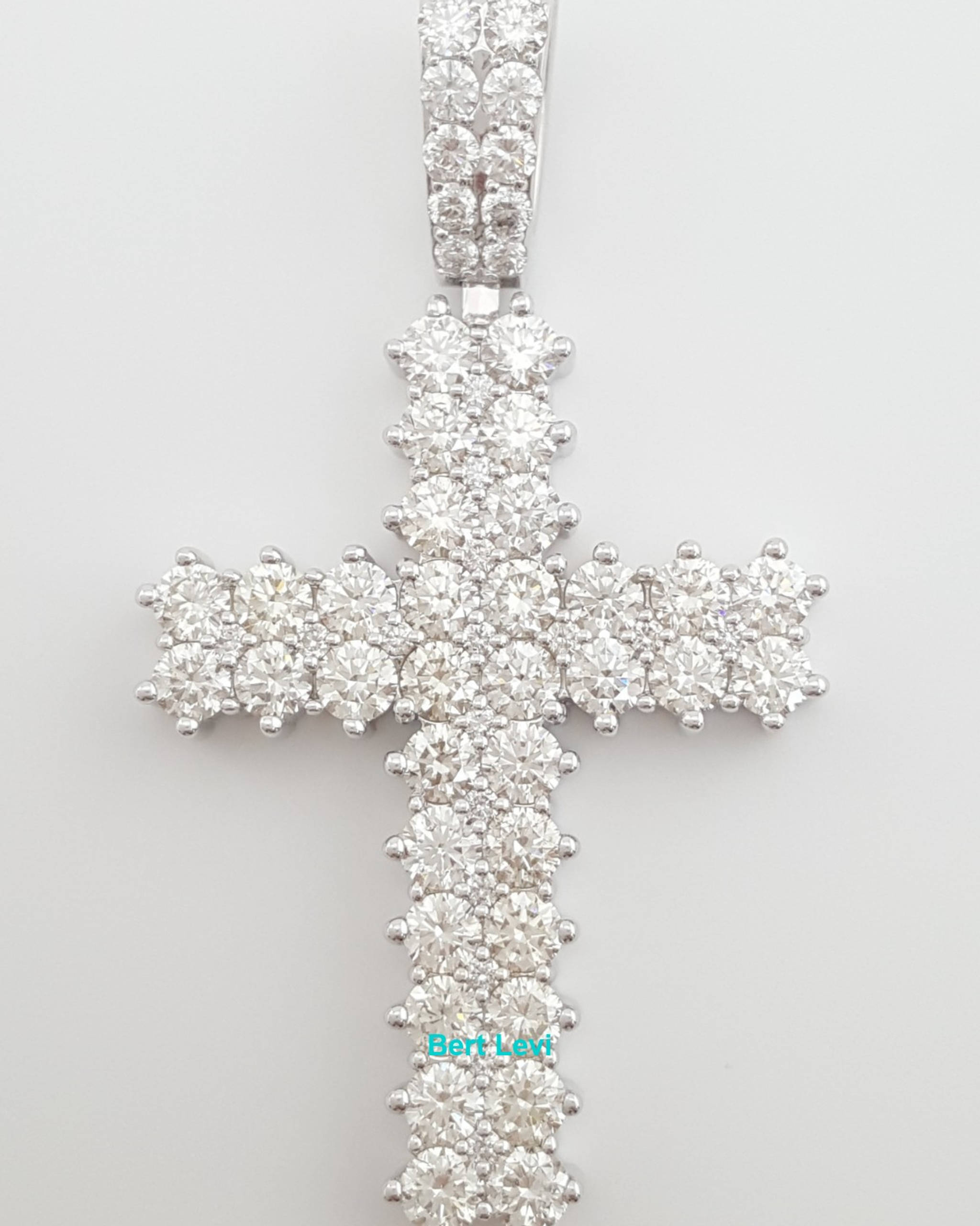 Round Brilliant Diamond Cross Pendant 14k White Gold 6 ct 2.1" 22 grams