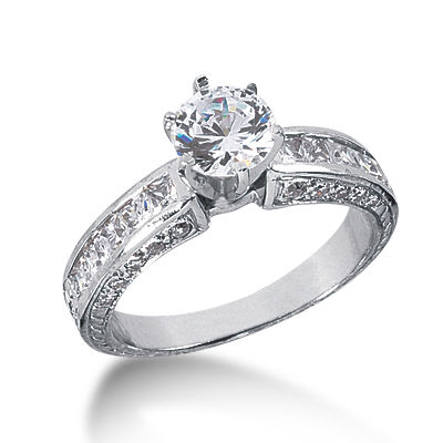 Ladies 14KT White Gold Platinum Antique Engagement Ring ENR2037