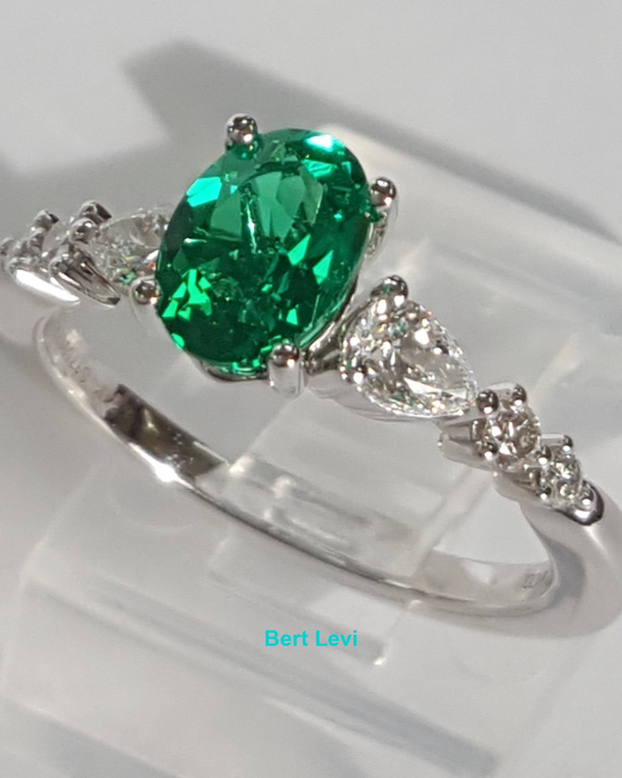 Gabriel & Co. Oval Green Emerald & Diamond 14k White Gold Ring 1.1 ct Retail $5K