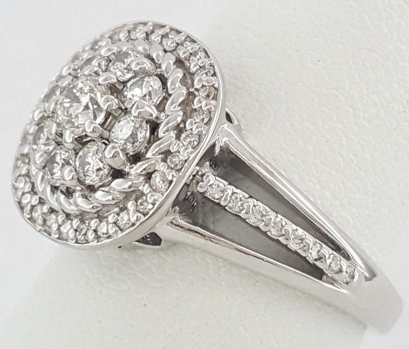 Thumbnail: 0.70 ct 14k White Gold Round Cut Diamond Cluster Halo Ring 5.6 g Size 6