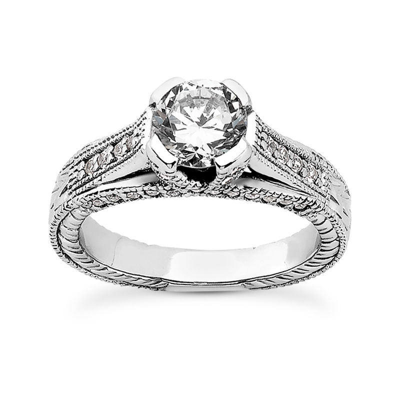 Ladies 14KT White Gold Platinum Antique Engagement Ring ENR9059