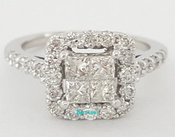 0.92 ct 14K White Gold Invisible Princess Cut Diamond Halo Engagement Ring