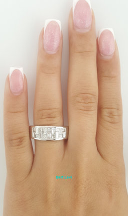 Invisible Set Princess Baguette Diamond Wedding Band Ring 1.35 ct 18k Gold