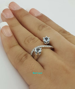 1.25 ct 14K White Gold Round Diamond & Aquamarine Two-Stone Bypass Ring