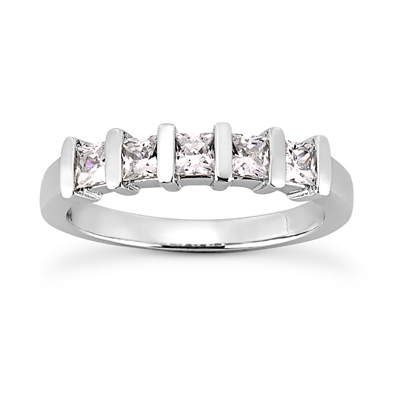 Ladies 14KT White Gold Platinum Princess Cut Diamond Wedding Band WB2733