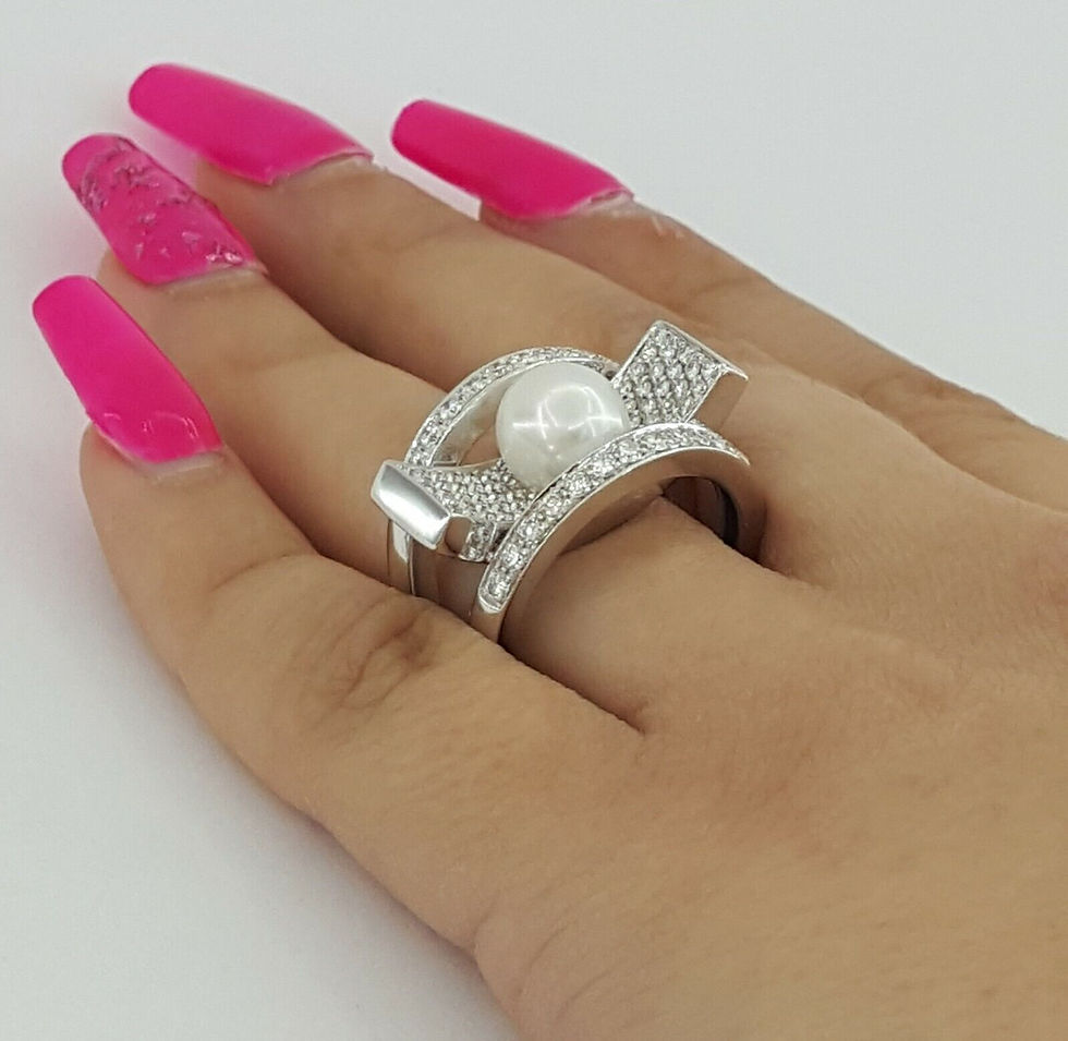 Thumbnail: Akoya Pearl & Round Cut Diamond Statement Ring 8.5mm 1.16 ct 18K White Gold $5K