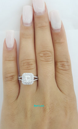 Princess Diamond Double Halo Split Shank Engagement Ring 1.33 ct 14k W Gold $7k