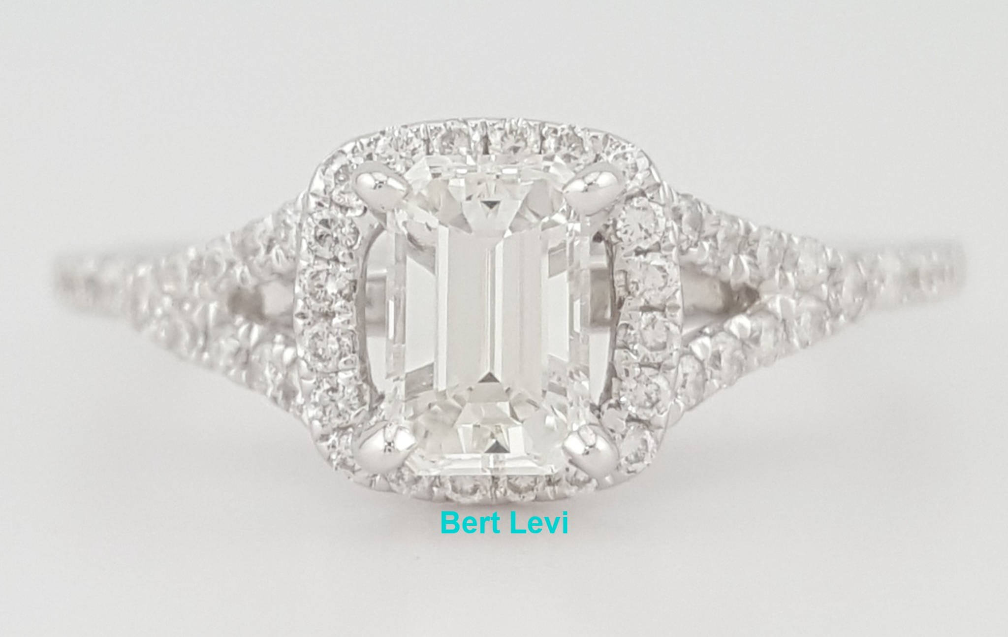 Emerald Cut Diamond Halo Engagement Ring 0.82 ct 14K White Gold Retail $3495
