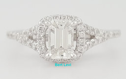 Emerald Cut Diamond Halo Engagement Ring 0.82 ct 14K White Gold Retail $3495