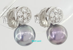 Tahitian Pearls Diamond Earrings 0.21 ct Diamonds 7mm Wide 18K White Gold