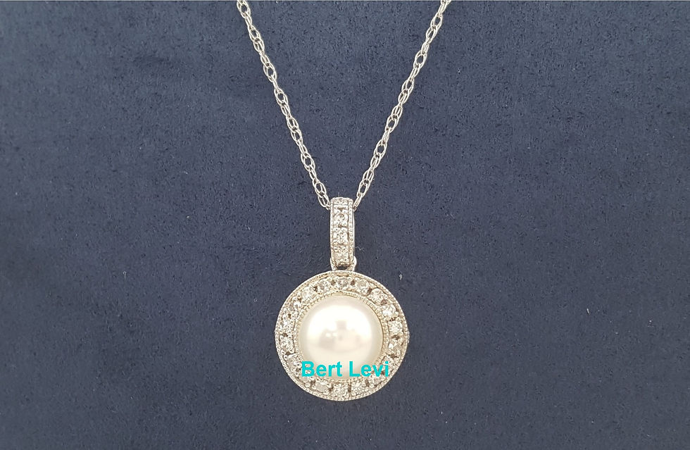 Thumbnail: Akoya Pearl & Diamond Halo Pendant Necklace 0.12 ct 14K Gold 20"