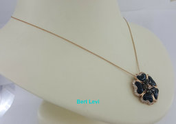 Carlo Viani 14K Rose Gold Onyx, Smoky Quartz & Topaz Flower Necklace 18"