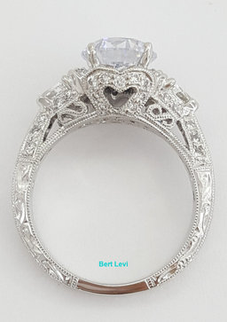 Three-Stone Trillion Diamond Semi-Mount Engagement Ring Platinum CZ & 0.75 ct