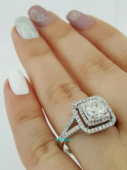 Round Cut Diamond Double Halo Engagement Ring 1.55 ct 14K White Gold Retail $12k