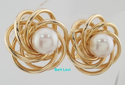 Akoya Pearl 14k Yellow Gold Spiral Omega Back Earrings 7.2 Grams 19.5 mm
