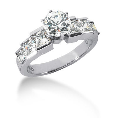 Ladies 14KT White Gold Platinum Fancy Engagement Set ENS645-A