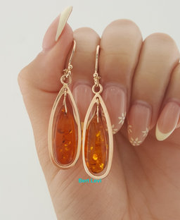 Vintage 14k Rose Gold Amber Drop Dangle Earrings 4 Grams 2"