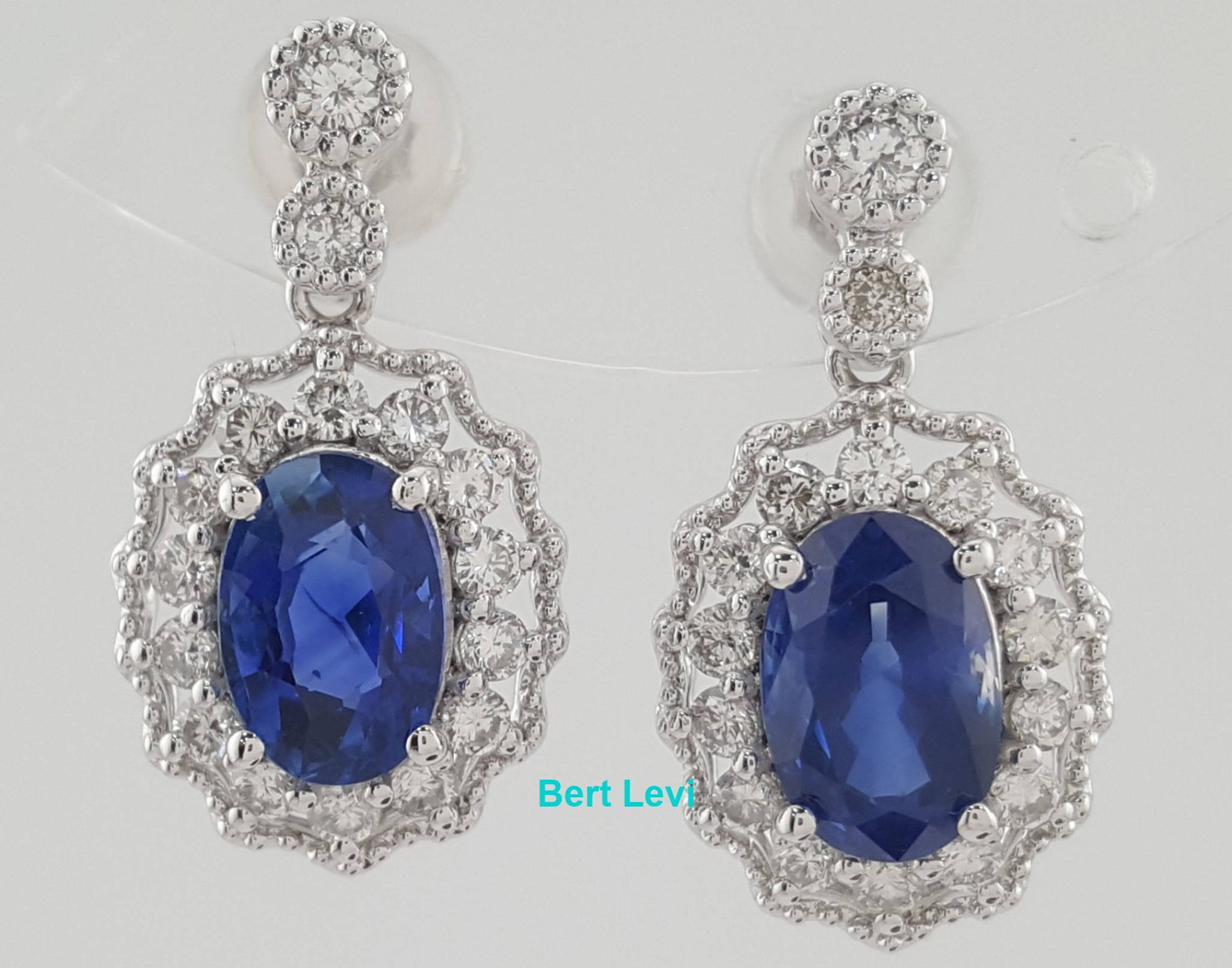 Oval Sapphire & Diamond Halo Dangle Earrings 3.47 ct Platinum Retail $7K