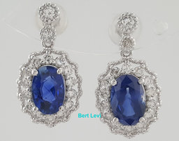 Oval Sapphire & Diamond Halo Dangle Earrings 3.47 ct Platinum Retail $7K