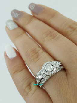 1.62 ct 14K White Gold Round Diamond Wedding Halo Engagement Wedding Ring Set