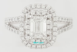 Emerald Diamond Double Halo Split Shank Engagement Ring 1.4 ct Platinum Rtl $7K