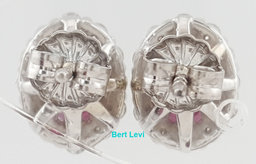 Burma Oval Ruby Diamond Halo Stud Earrings 1.78 ct 14k White Gold Retail $4K