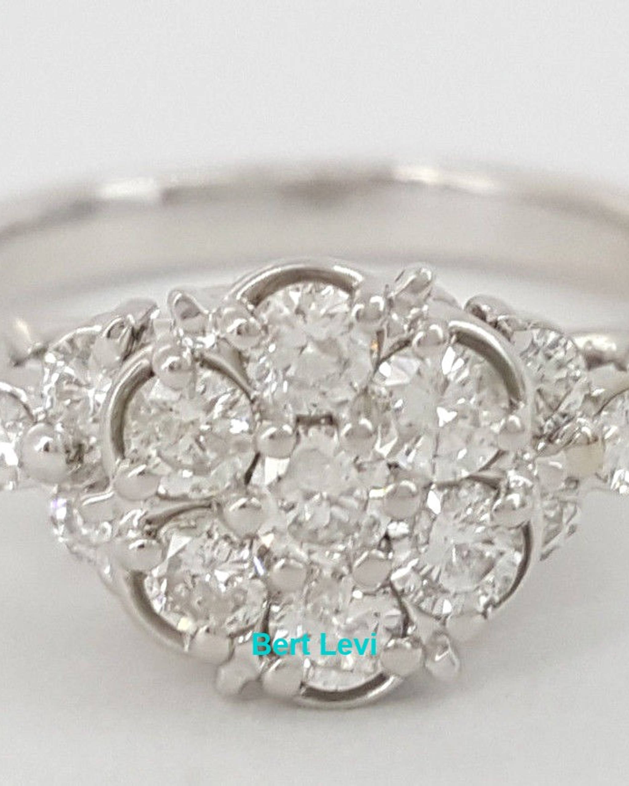 Round Diamond Engagement Anniversary Flower Cluster Ring 0.83 ct 18K White Gold