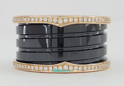 Bvlgari Bulgari B.Zero1 Diamond Black Ceramic 18k Rose Gold Four-Band Ring $6.9K