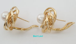Akoya Pearl 14k Yellow Gold Spiral Omega Back Earrings 7.2 Grams 19.5 mm