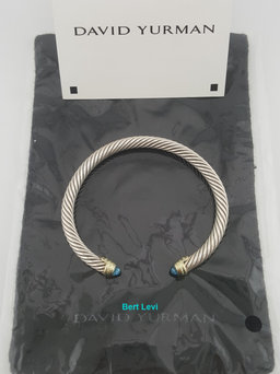 David Yurman Classic Cable Blue Topaz Bracelet Silver & 14k Gold 5 mm 6.5" $850
