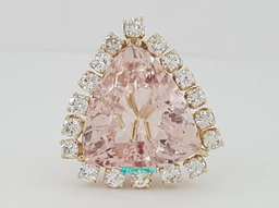 Morganite & Diamond Halo Necklace 16 ct Trillion Cut 14K Gold 20" Retail $12K