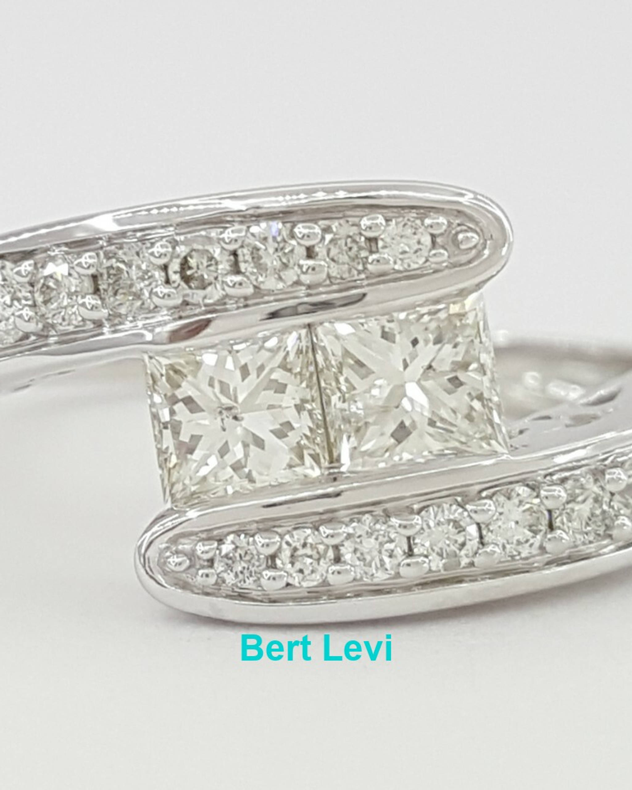 0.95 ct Two Stone By-Pass14K White Gold Princess Cut Diamond Ring Rtl $2,999