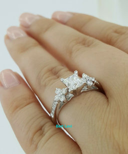 Princess Cut Diamond Engagement Ring 1.30 ct 18K White Gold D/VS2 Rtl $10,000