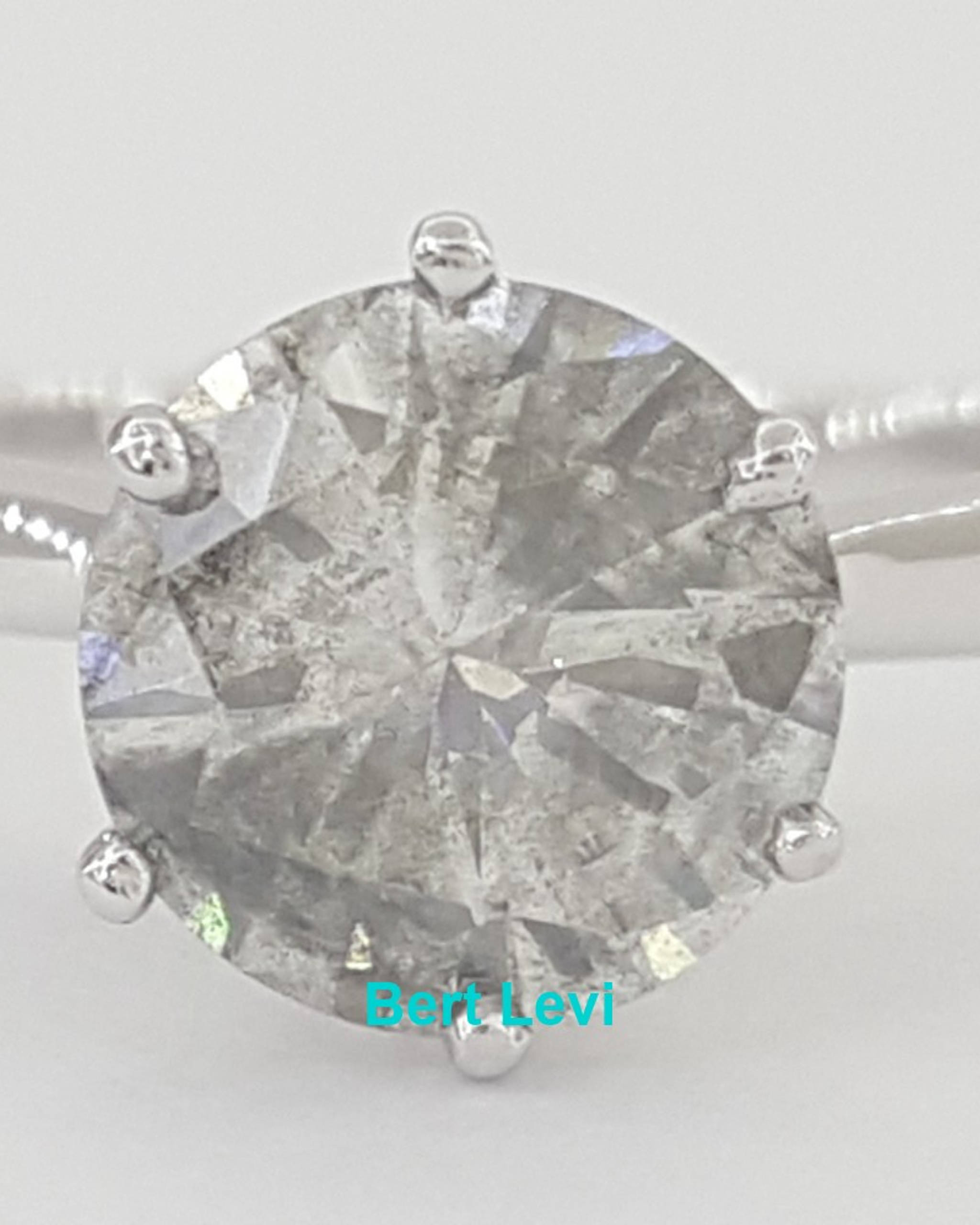Salt & Pepper Round Diamond Solitaire Engagement Ring 1.5 ct 14K White Gold