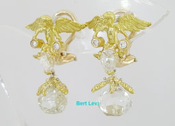 Vintage Julius Cohen 4.37 ct Briolette Diamond 18k Angel Drop Ear-Clip Earrings