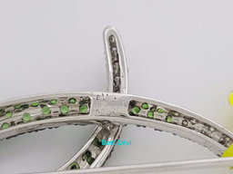 LeVian Le Vian Round Cut Diamond & Tsavorite Garnet Brooch Pin 18K W Gold 3.1 ct