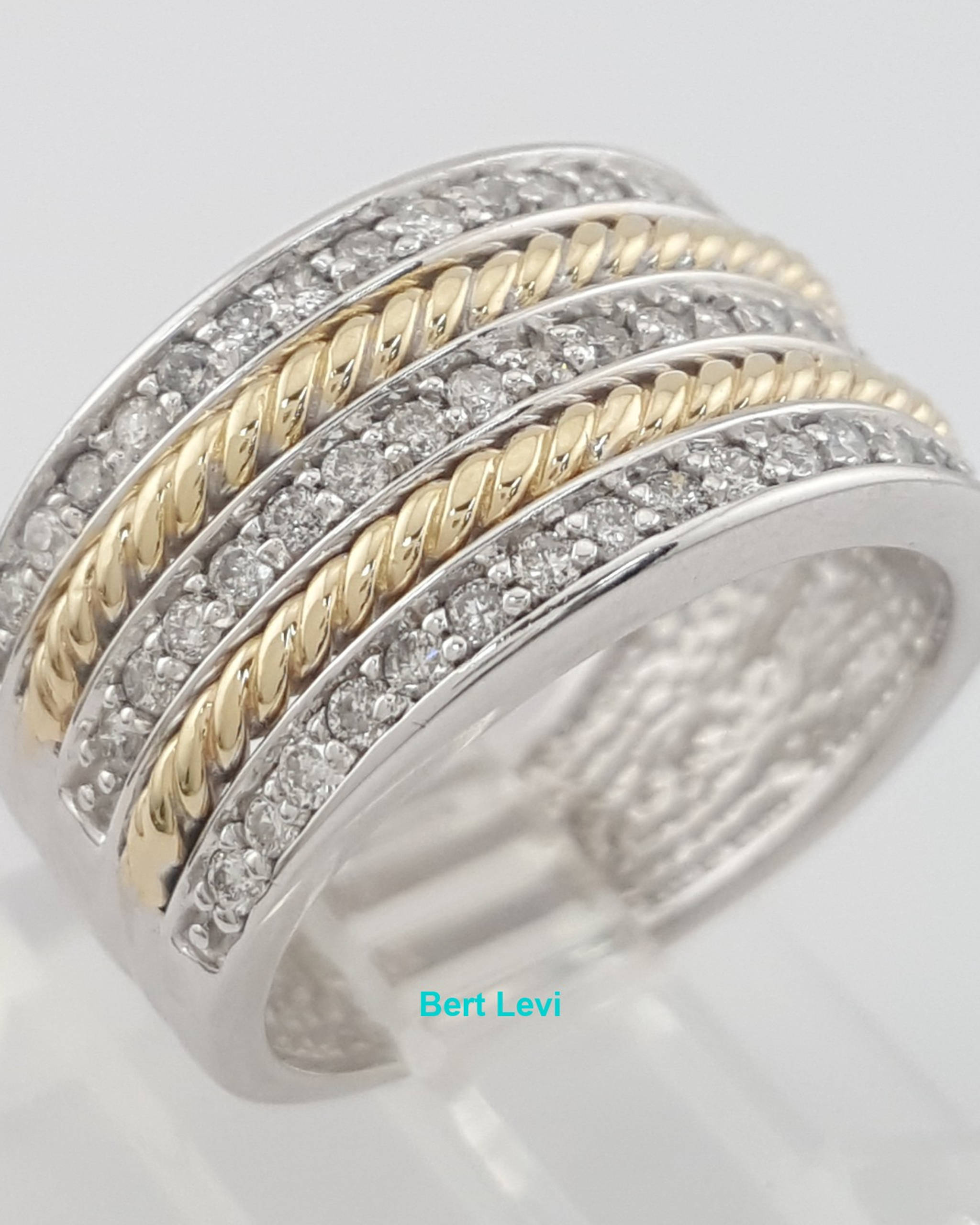 3 Row Diamond Band Ring 0.5 ct 14K White Yellow Gold 11 mm