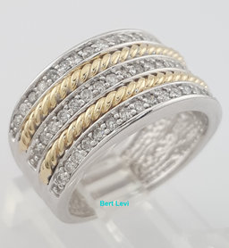 3 Row Diamond Band Ring 0.5 ct 14K White Yellow Gold 11 mm