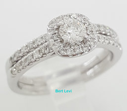 Round Brilliant Diamond Halo White Gold Engagement Wedding Ring Set 0.5ct 10k