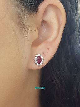 Burma Oval Ruby Diamond Halo Stud Earrings 1.78 ct 14k White Gold Retail $4K