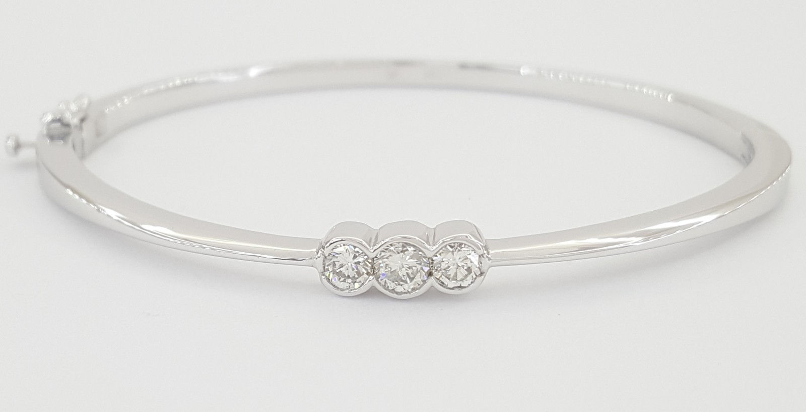 3 Stone Diamond Bangle Bracelet 0.57 ct 14k White Gold 6.5"