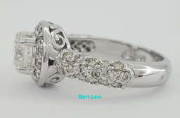 Round Brilliant Cut Halo Pave Diamond Engagement Ring 1.8 ct 14k White Gold GIA
